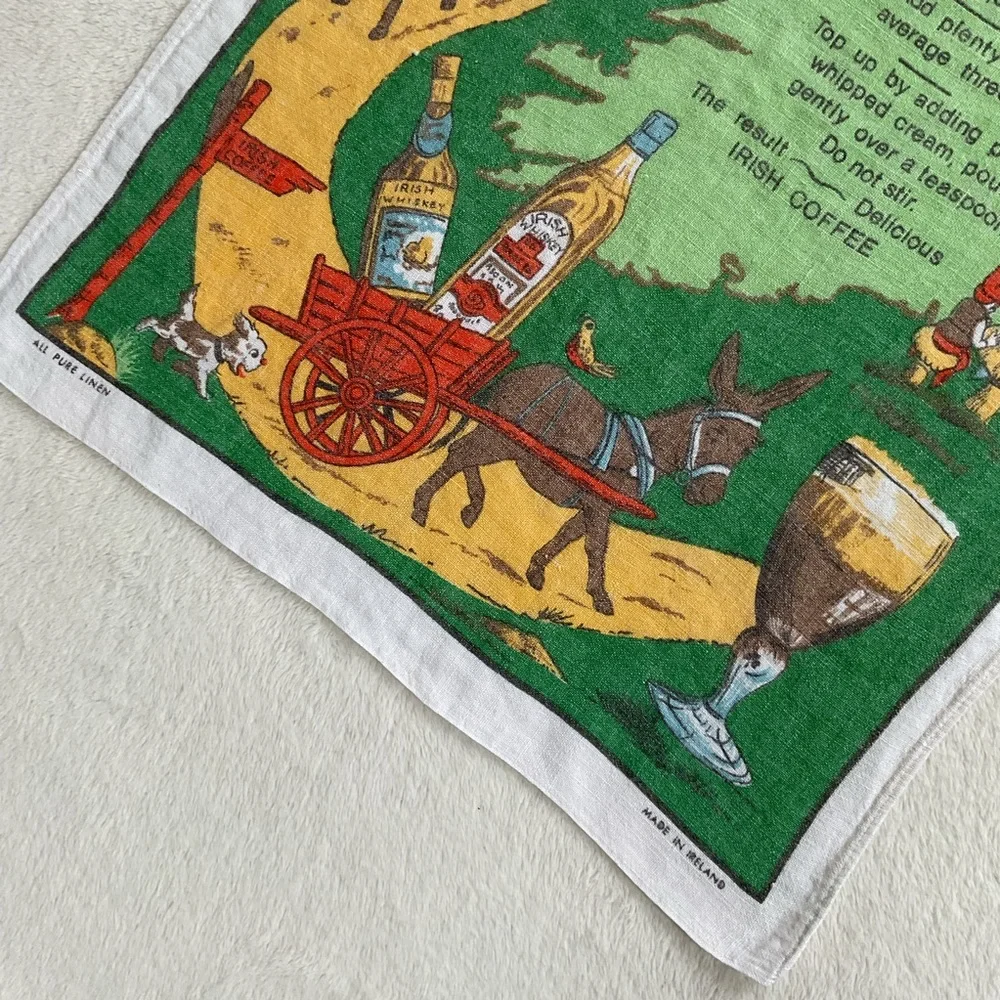 Vintage Irish Coffee Recipe Linen Tea Towel Made in Ireland Pure Linen